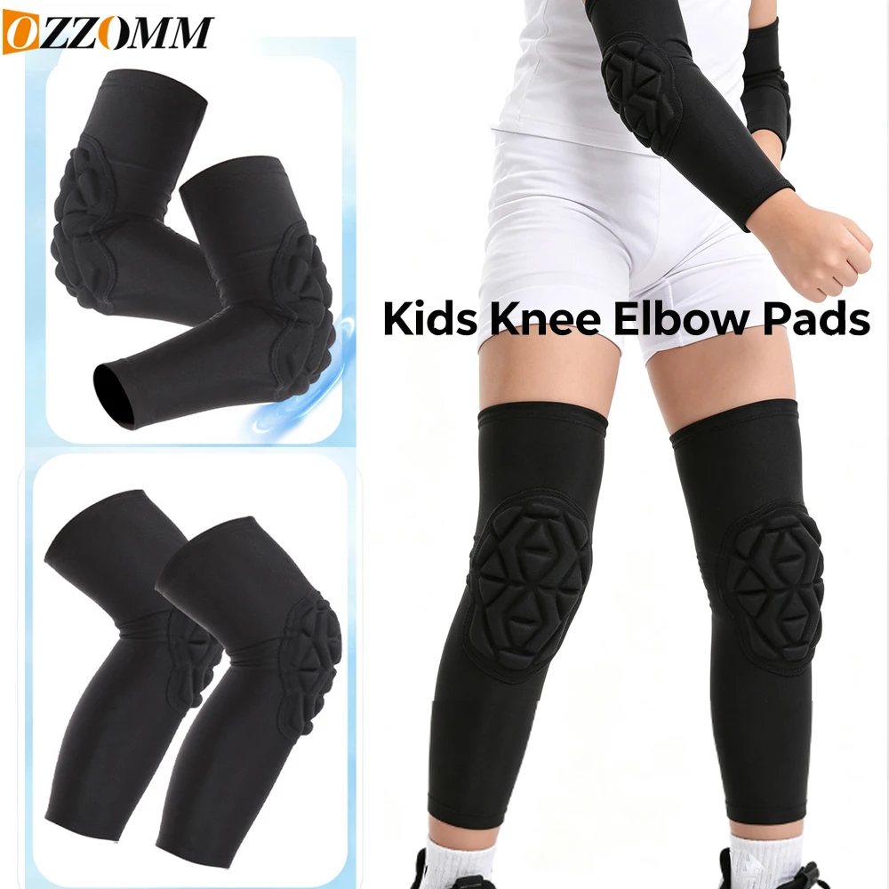 2PCS Youth Knee & Elbow Compression Sleeves Shield Impact Protection Breathable Lycra Moisture-Wicking for Sports Basketball