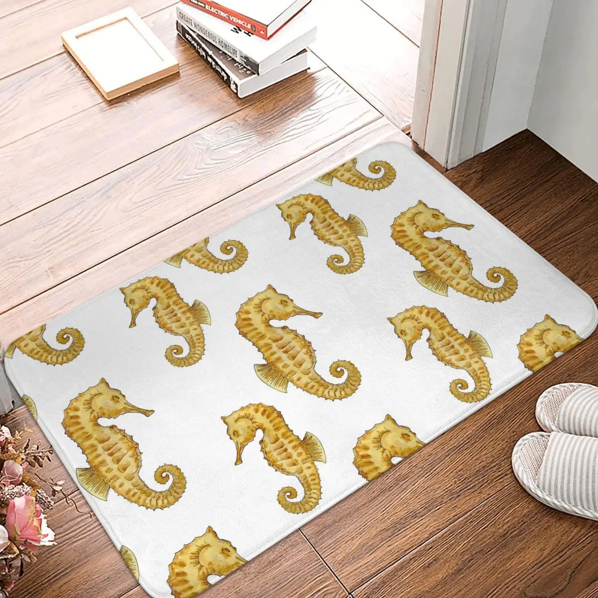 Seahorse Marine Pattern Seamless Doormat Non-Slip Entrance Bath Kitchen Door Floor Mat Living Room Carpet Rug