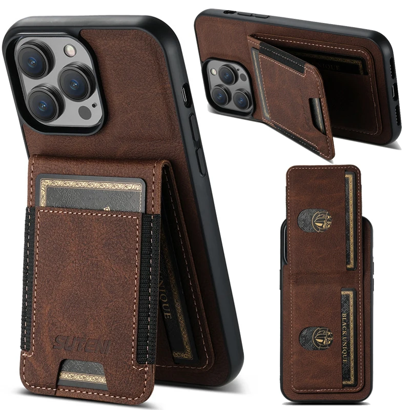 EUCAGR Luxury Shockproof Leather Wallet Phone Case For iPhone 15 14 13 12 11 Pro Max Plus XS XR 15Pro Card Holder Magnetic Cover