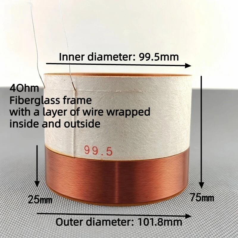 1PCS 99.5mm 4 Ohm Woofer Voice Coil Replacement - Fiberglass Diaphragm & Bass Coil in Out Wire