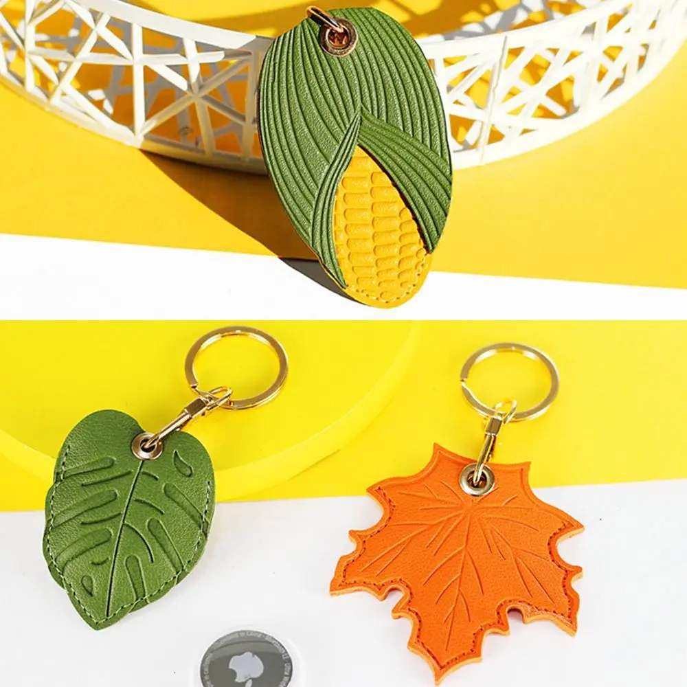 PU Leather Access Card Protective Sleeve High Quality Useful Fruit Leaf Shape Keychain Access Card Cover For Airtag