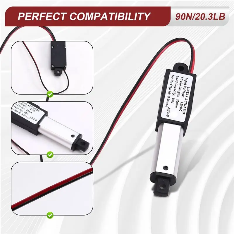 AB66-2X Micro-Type Linear Actuator,1In Stroke,90N/20.3Lb,Speed 9.5Mm/S Electric Waterproofactuator Motor Linearactuator 12V