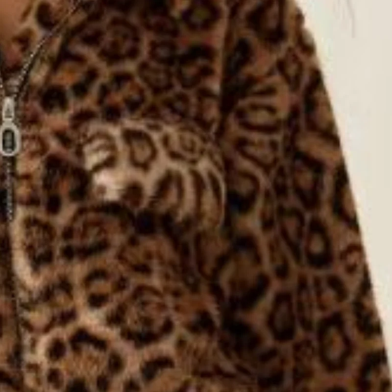 Chaqueta peluda de piel sintética para mujer, abrigo informal de manga larga con estampado de leopardo y cremallera, prendas de vestir exteriores