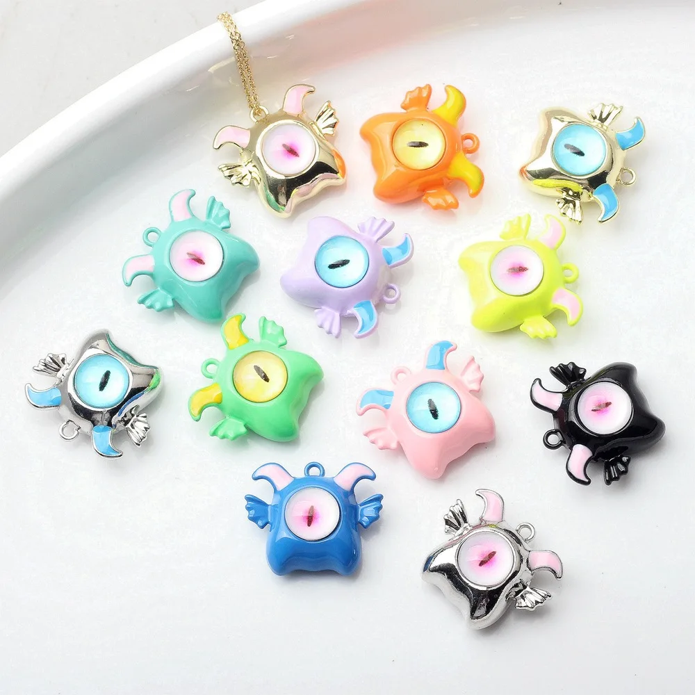 Zinc Alloy Enamel Cartoon One-eyed Demon Charms DIY Accessories for Necklace Bracelet Earring Jewelry Making Material 10pcs/lot