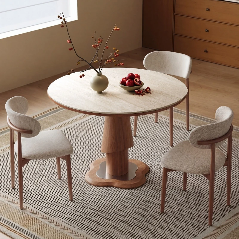 small round dining table light luxury high-end designer dining table elegant aesthetic mesa comedor redonda interior furniture