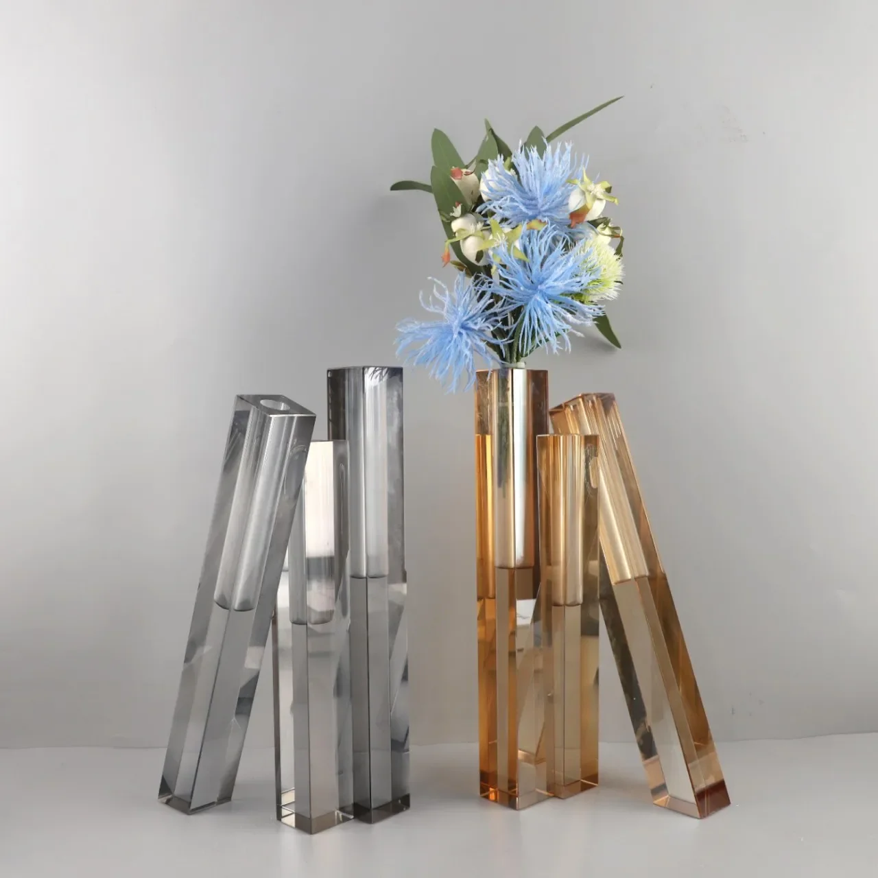 Florero de cristal largo geométrico creativo nórdico de tres agujeros adornos decorativos sala de estar dormitorio entrada hotel accesorios para el hogar