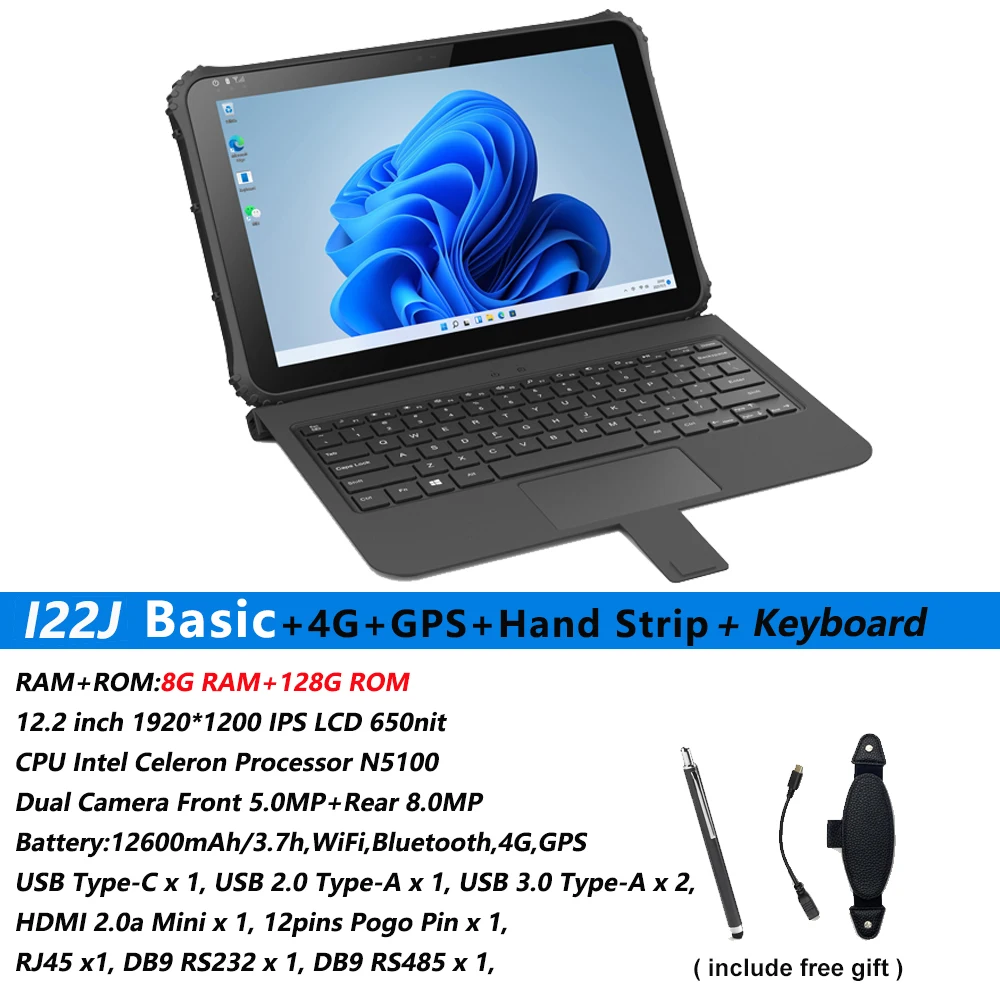 

12.2 inch Windows 11 Industrial Rugged Tablet Waterproof PC Bluetooth 4G WiFi GPS Optional Keyboard 8G RAM 128G ROM