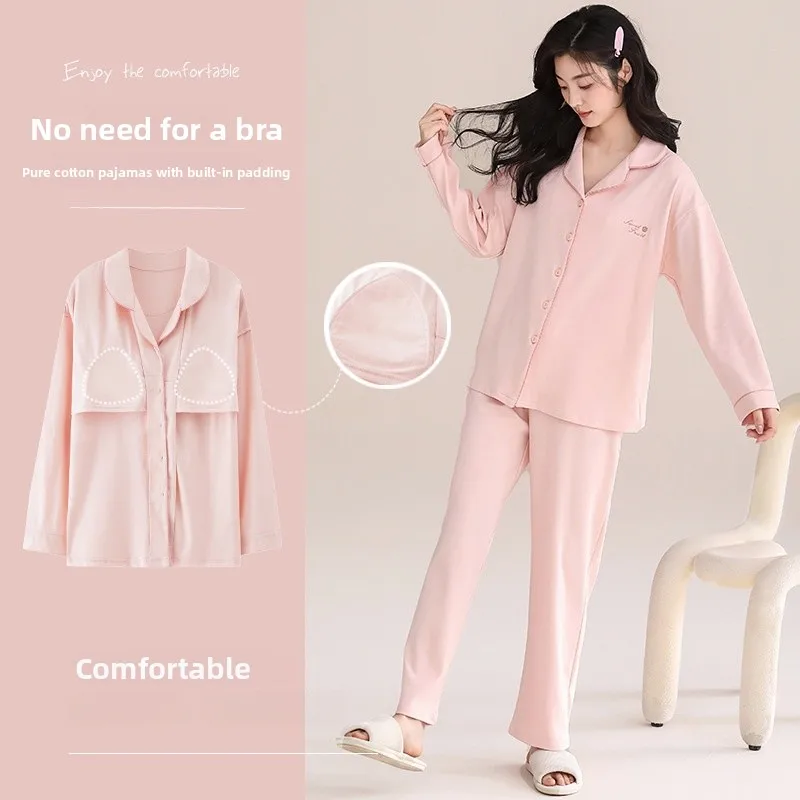 

2024 New Cotton Sleepwear Ladies Spring Autumn Long Sleeve Open Cardigan Casual Home Clothes Set Comfortable Home Lifestyle