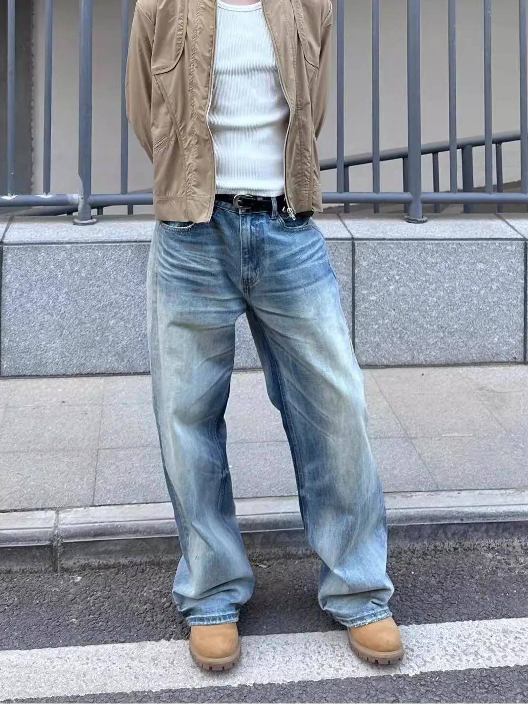 

Синие мужские джинсы прямого кроя Cleanfit, свободные широкие брюки в стиле ретро, американские повседневные летние джинсовые штаны в уличном стиле