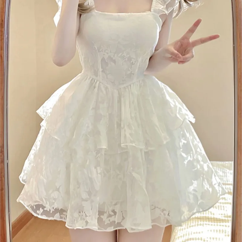 

Wear Female Birthday Little Dress Light Luxury French Style Temperament Slimming White