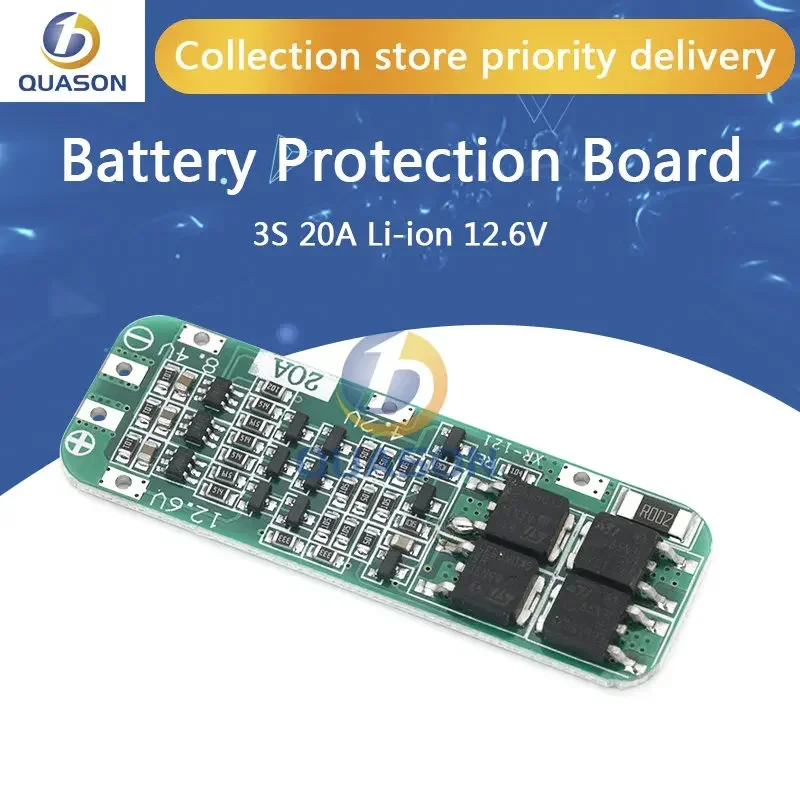 3S 20A Li-ion Lithium Battery 18650 Charger PCB BMS Protection Board For Drill Motor 12.6V Lipo Cell Module 64x20x3.4mm