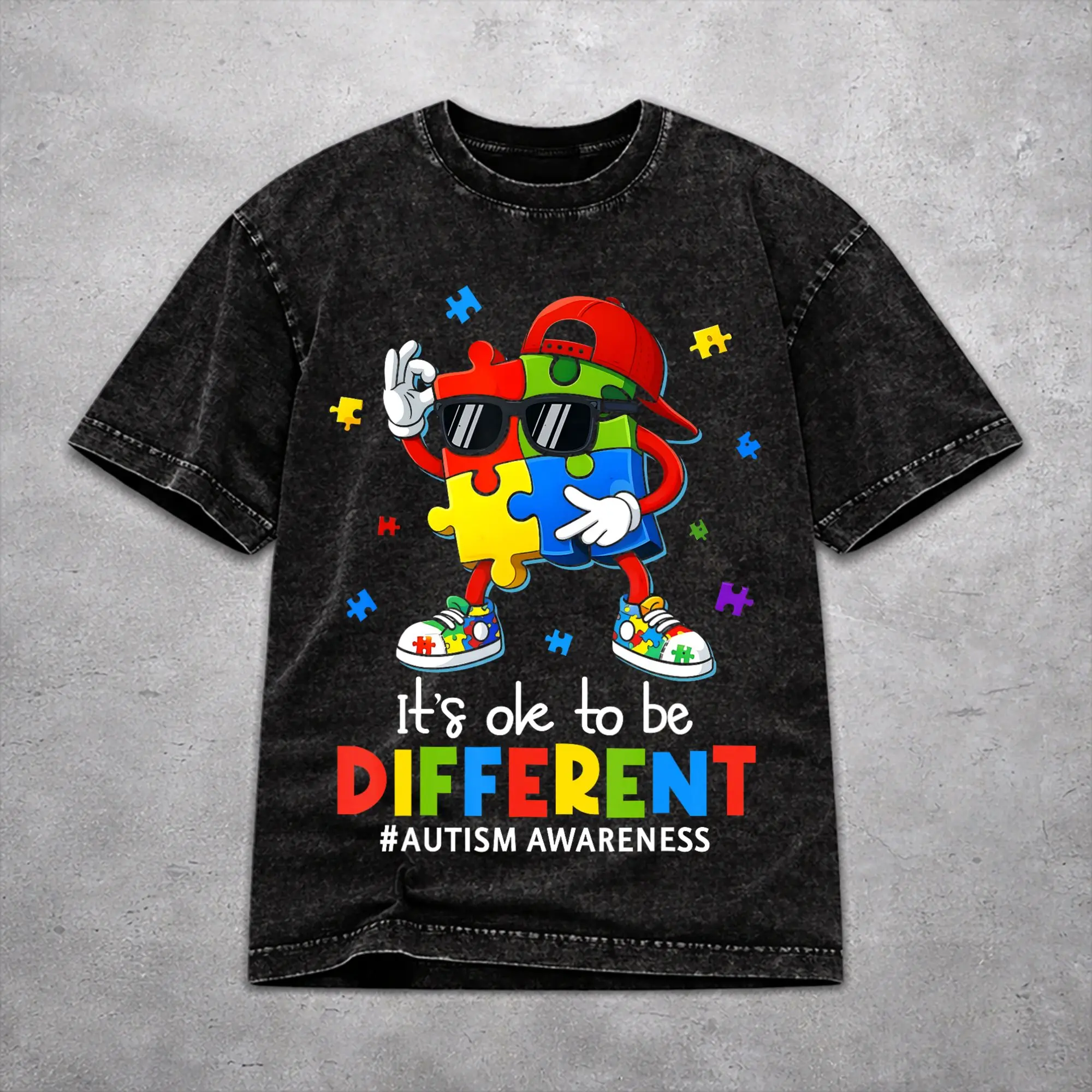 Dabbing Puzzle Autism Awareness T Shirt Vintage Style For Men Women Cotton T-Shirts Tee Tops