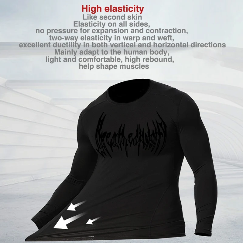 Compression Shirt Mens Running Short Sleeve T-Shirt Gym Workout Sports Top Bodybuilding T-Shirt Black Rashgarda MMA Long sleeves