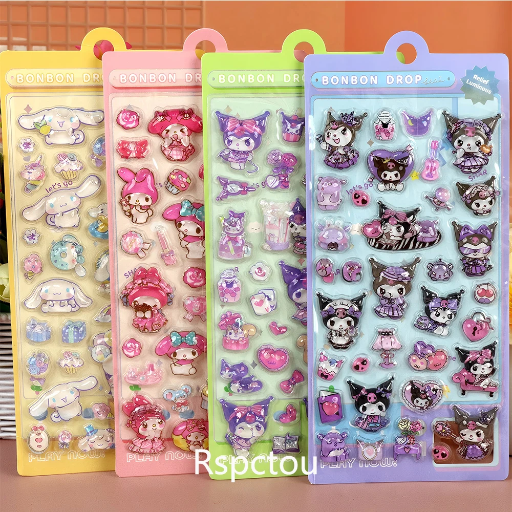 4 قطعة كارتون سانريو مختلط ثلاثية الأبعاد الإغاثة عصا كورومي بلدي ميلودي سينامورول كريستال ملصق Kawaii الديكور الشارات اللعب الهدايا