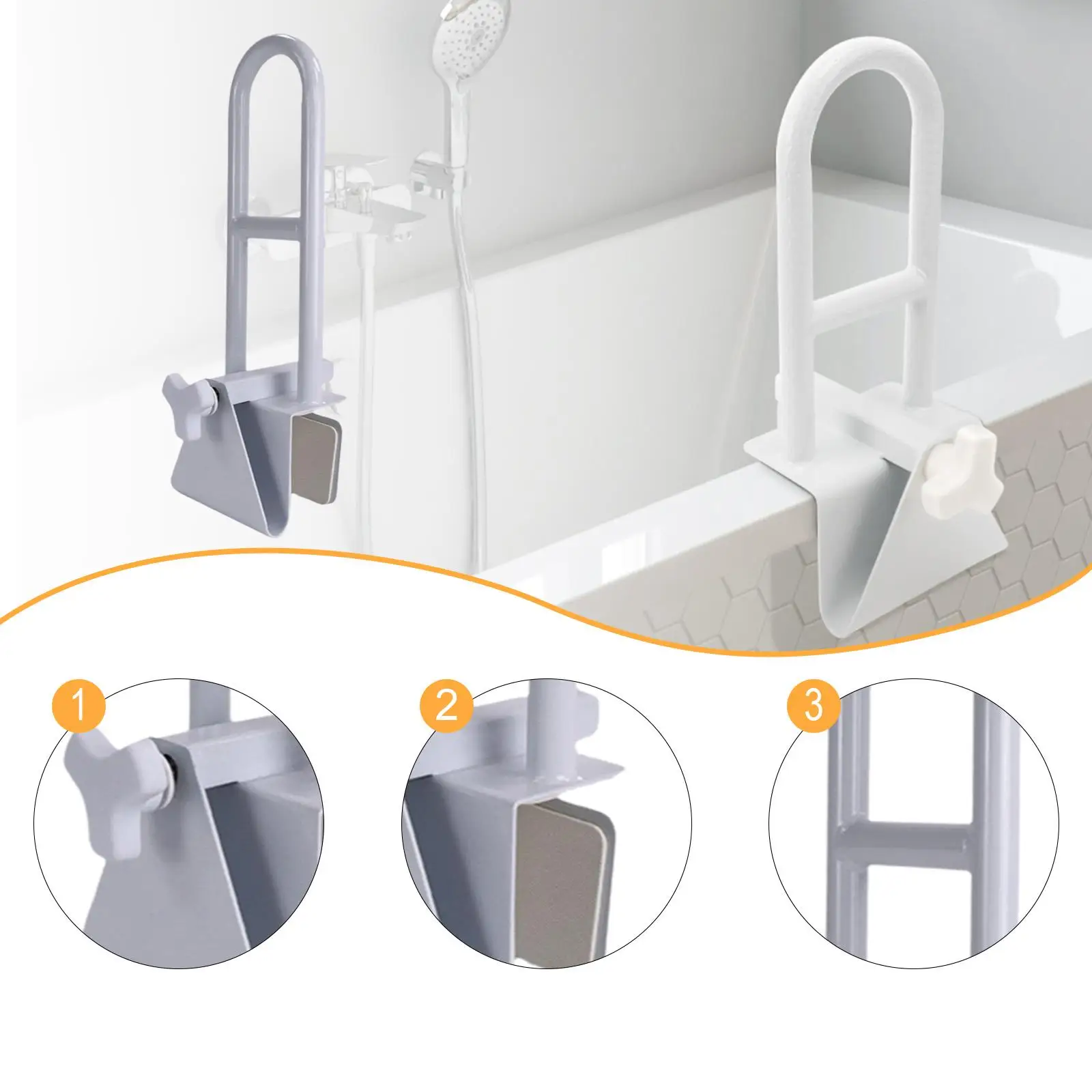 Bath Safety Rail Iron Tub Grab Bar Handle Clamp for Bathtub Elderly Children