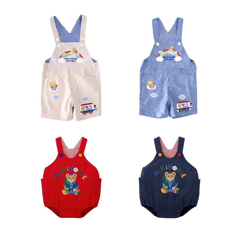 

Boys and Girls Overalls 2024 Summer New Japanese Cartoon Embroidered Pants Denim Overalls