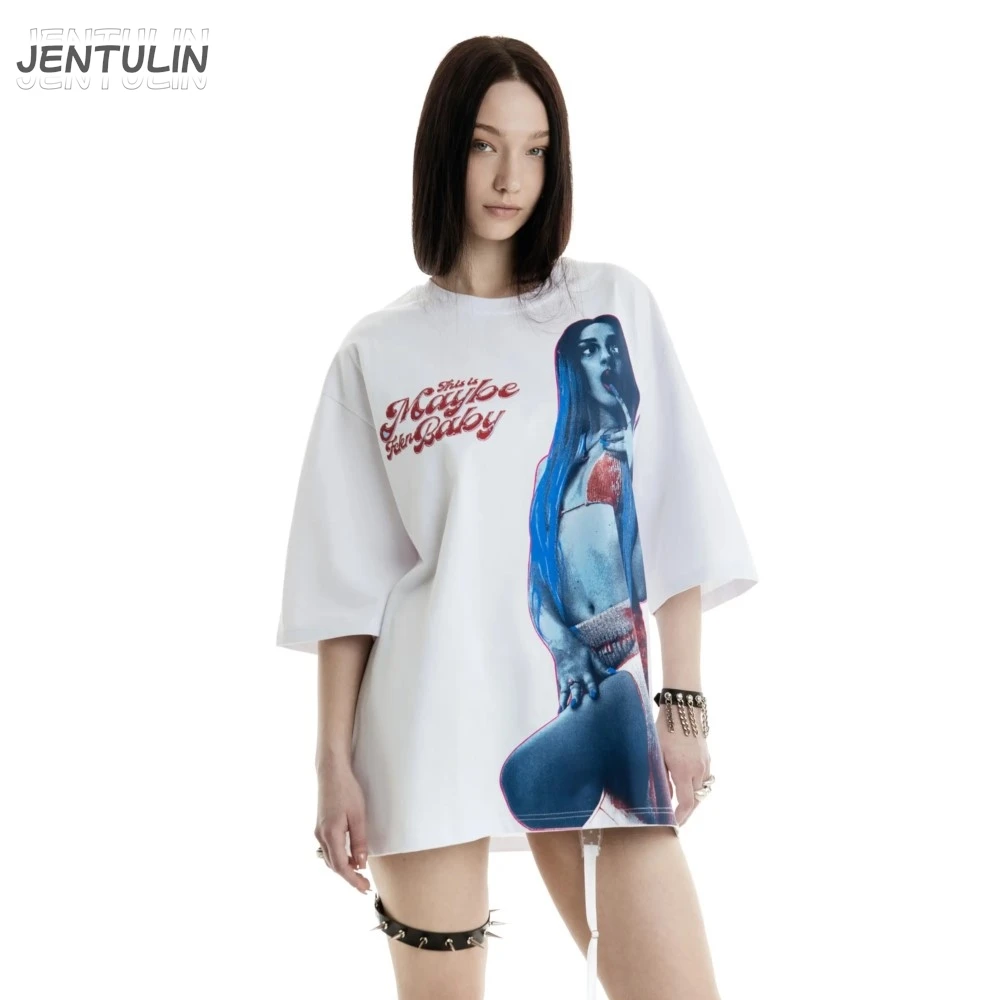 Harajuku ملابس للرجال كبيرة الحجم ربما fckn الطفل الجرافيك التي شيرت الهيب هوب Kpop الكورية بلايز القوطي Y2k القطن تيز الشارع الشهير للجنسين