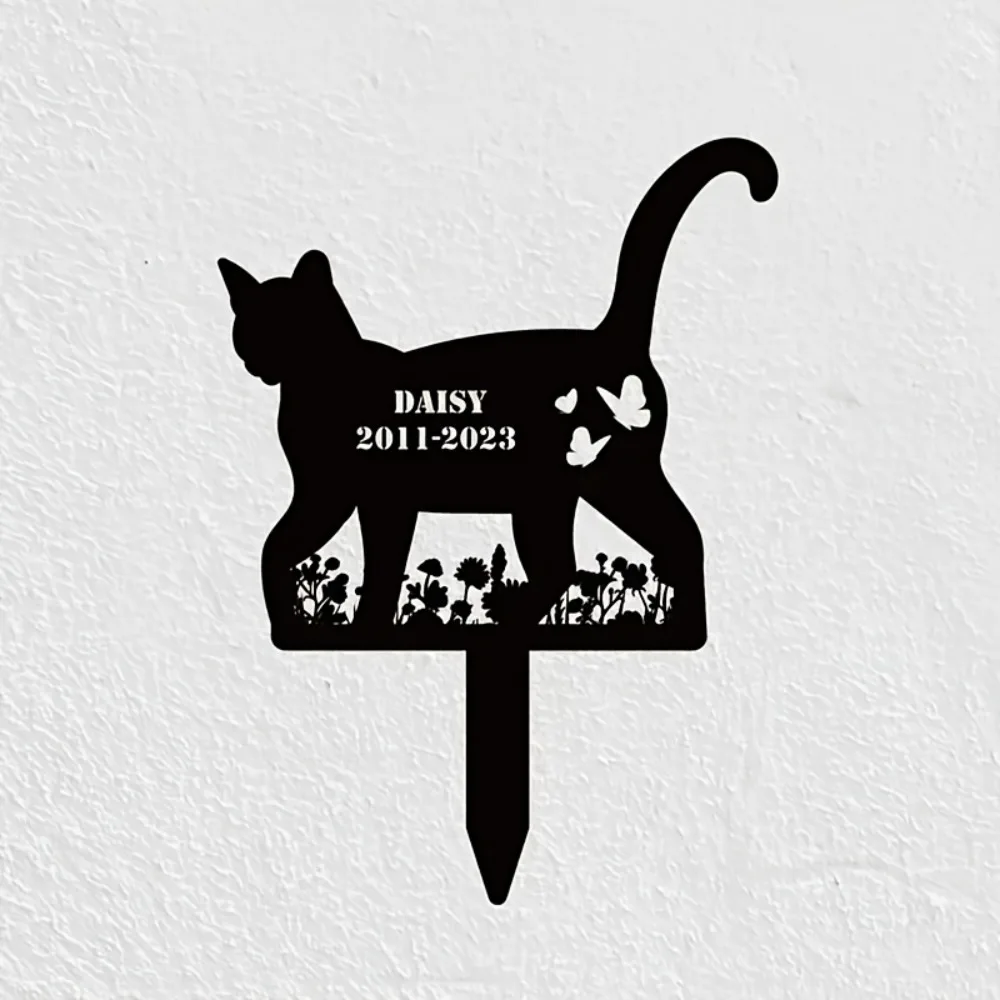 2D Flat Custom Cat Silhouette Wrought Iron Garden Stake Personalized Name Outdoor Decor Gift For Cat Lovers - view 3