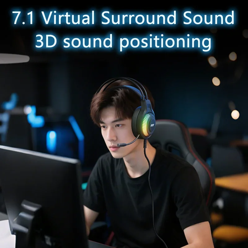 Acer سماعات الألعاب مع هيئة التصنيع العسكري 7.1 ستيريو الظاهري المحيطي مصباح ليد باس سماعة سماعات ألعاب للكمبيوتر ألعاب الكمبيوتر OHW303 #5