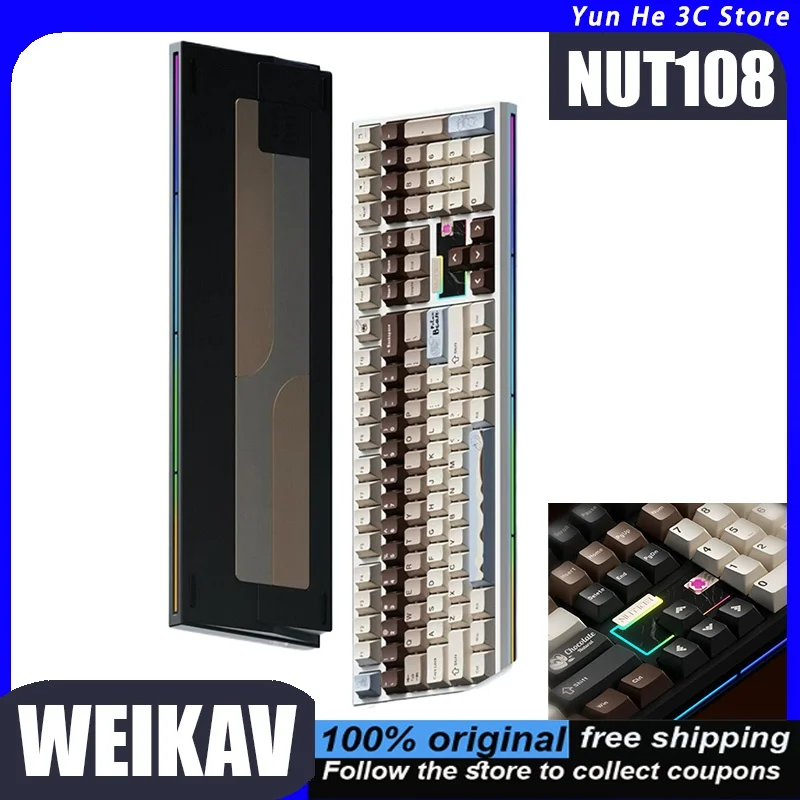 Teclado Mecânico WEIKAV NUT108 em Liga de Alumínio, Layout de 104 Teclas com Três Modos, Projetado para Escritório e Jogos, Baixa Latência