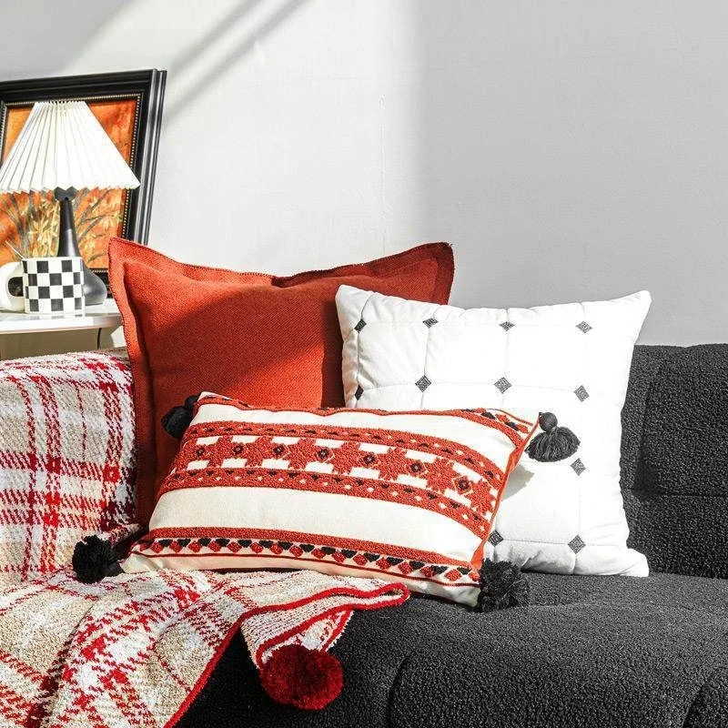 

Red Festive f Velvet Pillow Covers Sofa Tow Blanket Living Room Soft Decorative Cuion Covers Square Polyester Fiber