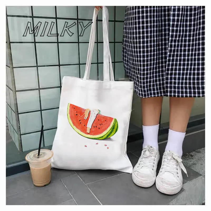 Watermelon Pattern Tote Bag Canvas Shoulder Bag for Travel Daily Commute Women\'s Reusable Shopping Bag Funny Eco Large-capacity