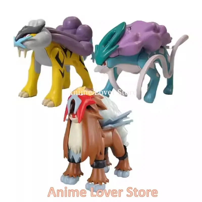 Bandai Original Pokemon Entei Suicune Raikou  Anime Action Figure Assembly Model Toys for Kids Collectible Model Ornaments