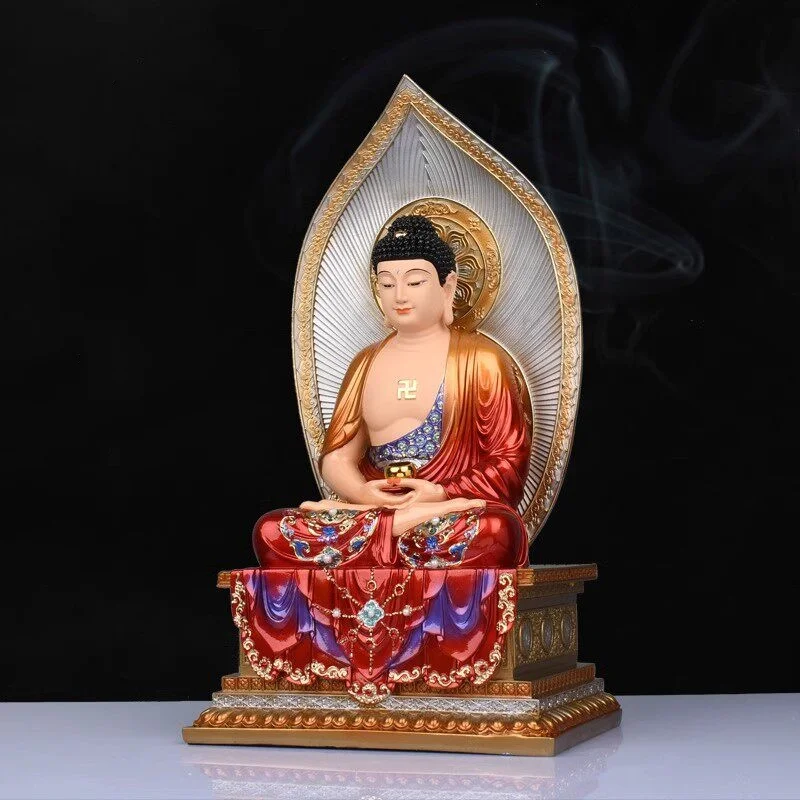 Exquisite Resin Painted Shakyamuni Buddha Statue Home Temple Offerings Desktop Ornaments Auspicious Decorations
