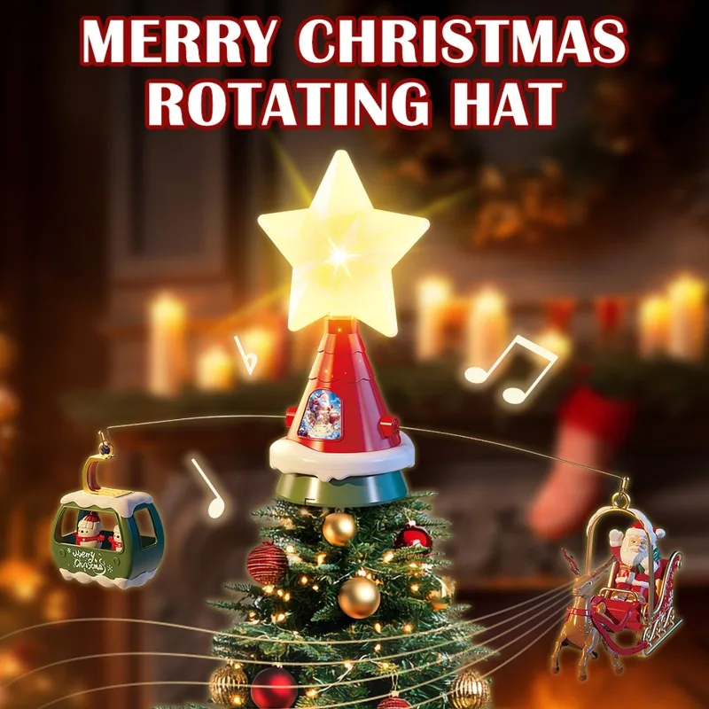 Christmas Tree Topper Star Electric Rotating Floating DIY Living Room Decoration