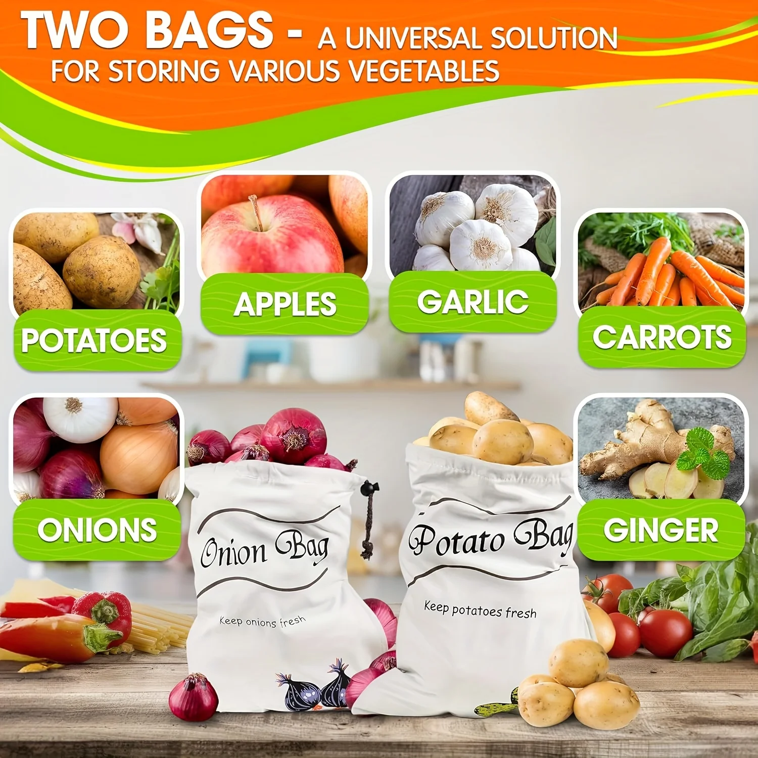 再利用可能な野菜保存袋 2 個 食品に安全なキャンバス製、巾 - Food Storage Roots のレビューと価格