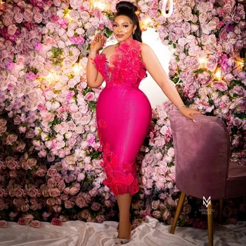 Charming Rose ดอกไม้สีแดง Mermaid Evening Dresses เซ็กซี่ V คอ Ruffles ซาตินปาร์ตี้พรหมชา-ความยาว Aso Ebi แอฟริกาพรหม Dres