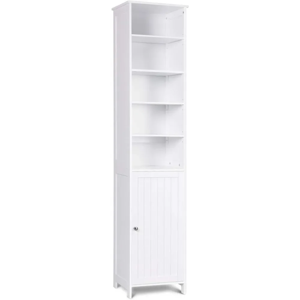 72'' Tall Cabinet Bathroom Organizer and Storage Wooden White Bathroom Cupboard With Door and 5 Adjustable Shelves Furniture