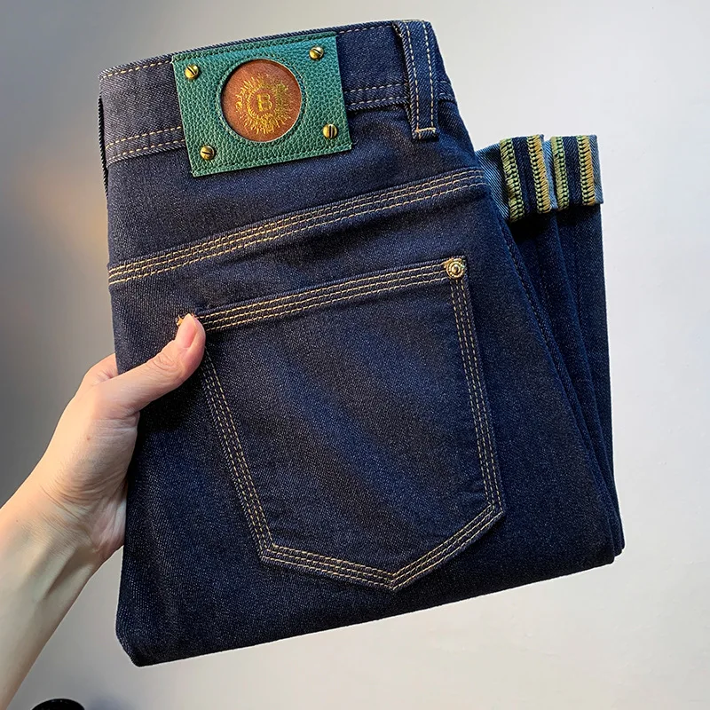 

Original color washed denim jeans men's summer small straight leg casual high-end atmospheric simple slim fit men's pants