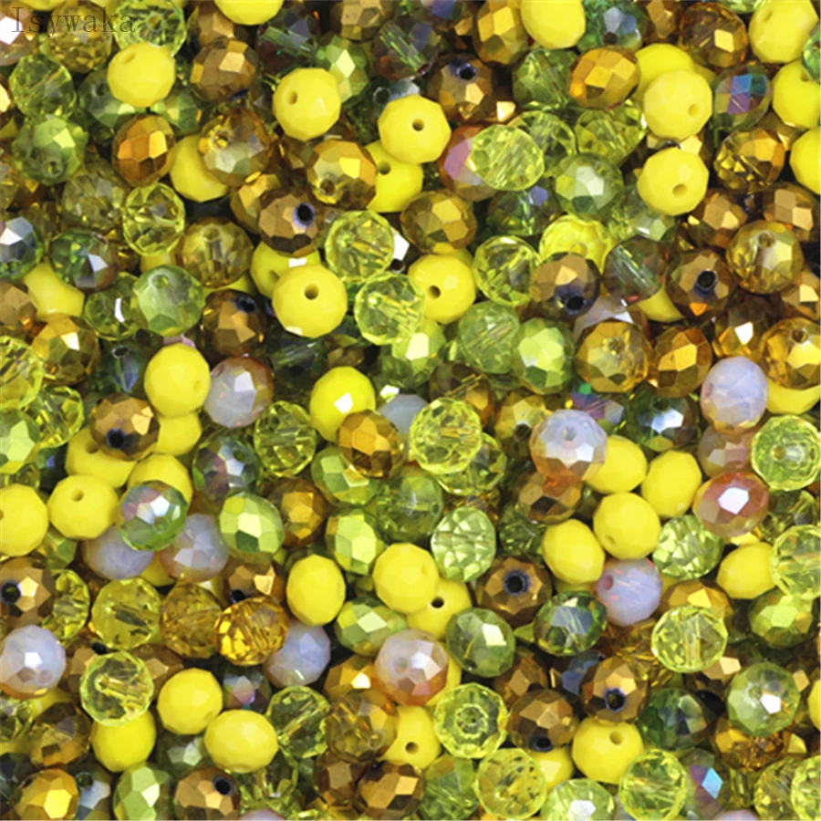 Isywaka Yellow Multicolor 2mm,3*4mm,4*6mm,6*8mm Austria faceted Crystal Glass Beads Loose Spacer Round Beads for Jewelry Making