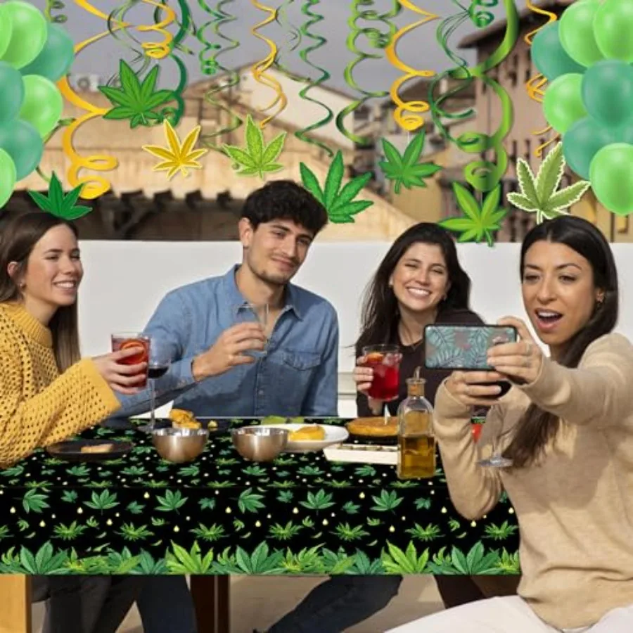 2 pezzi tovaglie per feste Weed 87 "Lx51 W tovaglie rettangolari in plastica tovaglie usa e getta compleanno festa di nozze picnic dicembre