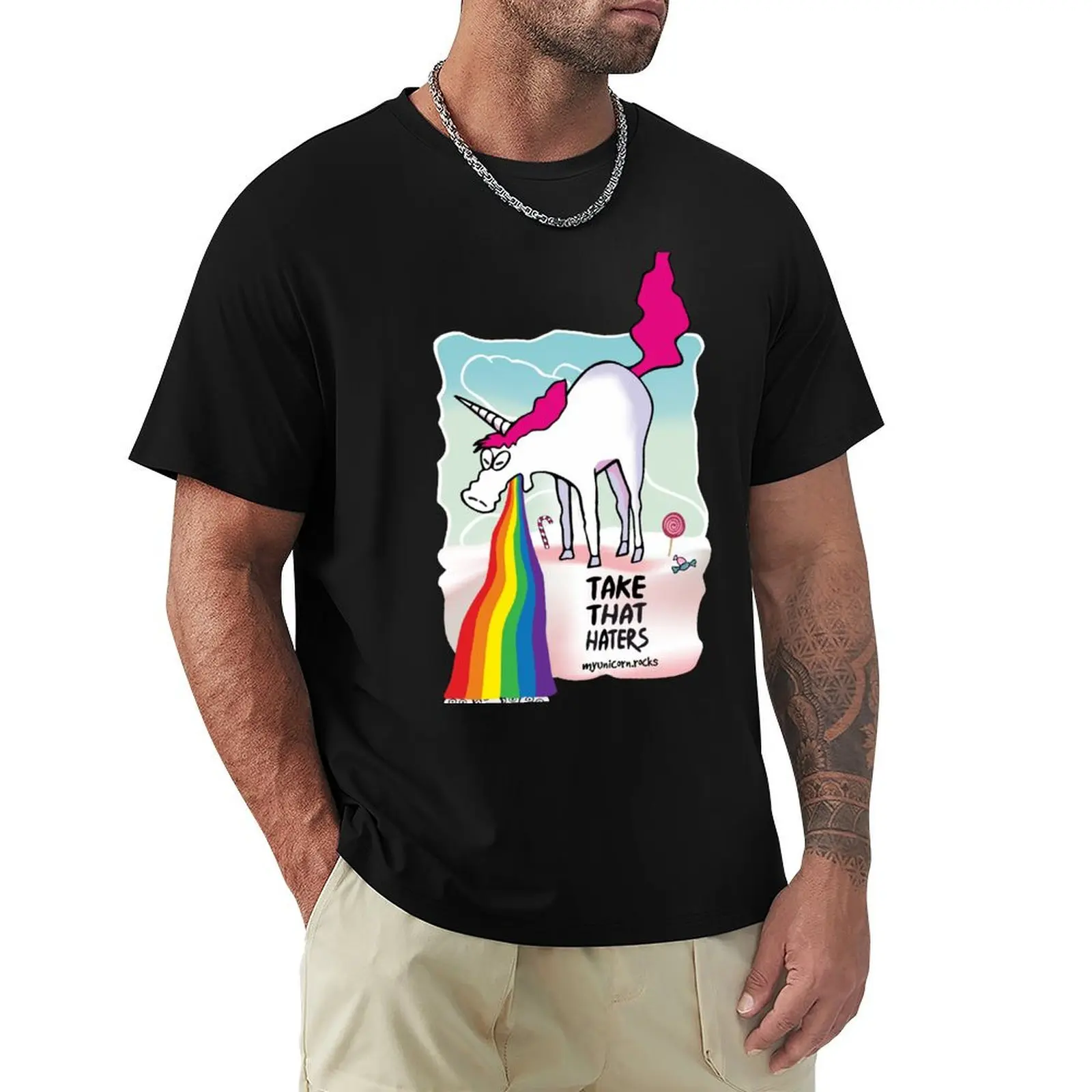 

Unicorn throwing up rainbow T-Shirt cheap stuff anime clothes quick drying slim fit t shirts for men