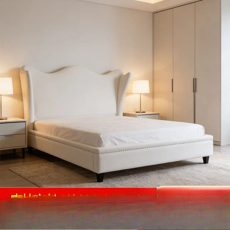 American light luxury leather art, soft bag double bed, master bedroom leather art bed