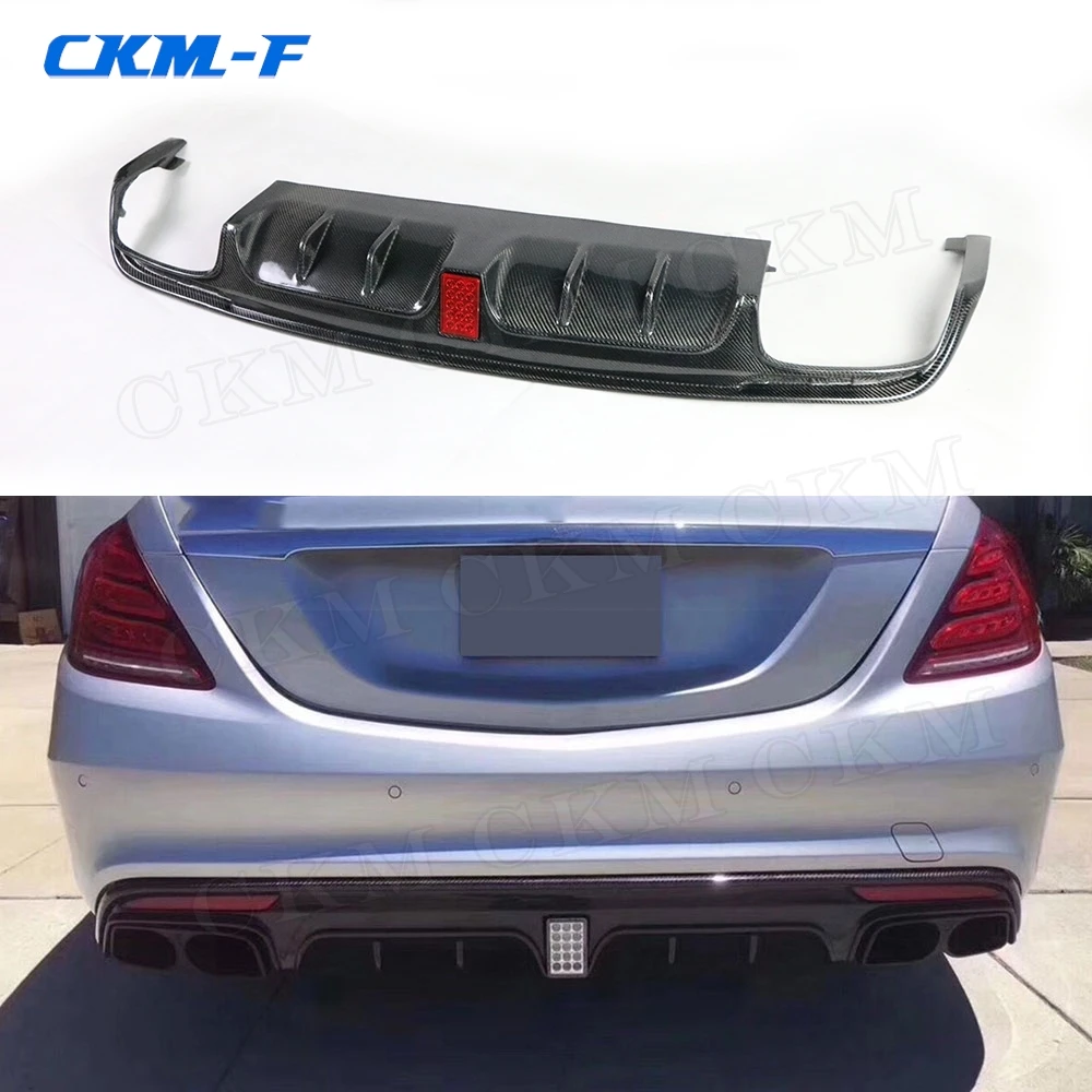 For W222 Carbon Fiber Material Rear Bumper Lip Diffuser Spoiler Fit for Mercedes Benz S Class S63 S65 AMG 2013-2017 B Style