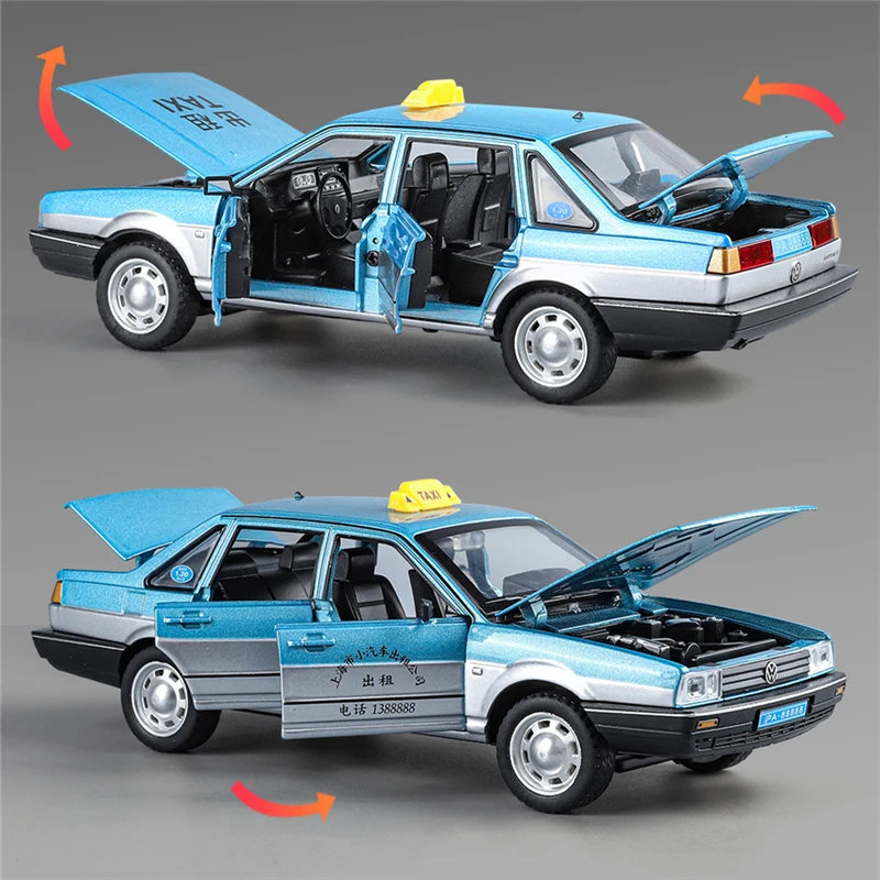 1/24 VW Santana Alloy Taxi Car Model Diecasts Metal City Taxi Vehicles Car Model Simulation Sound Light Collection Kids Toy Gift