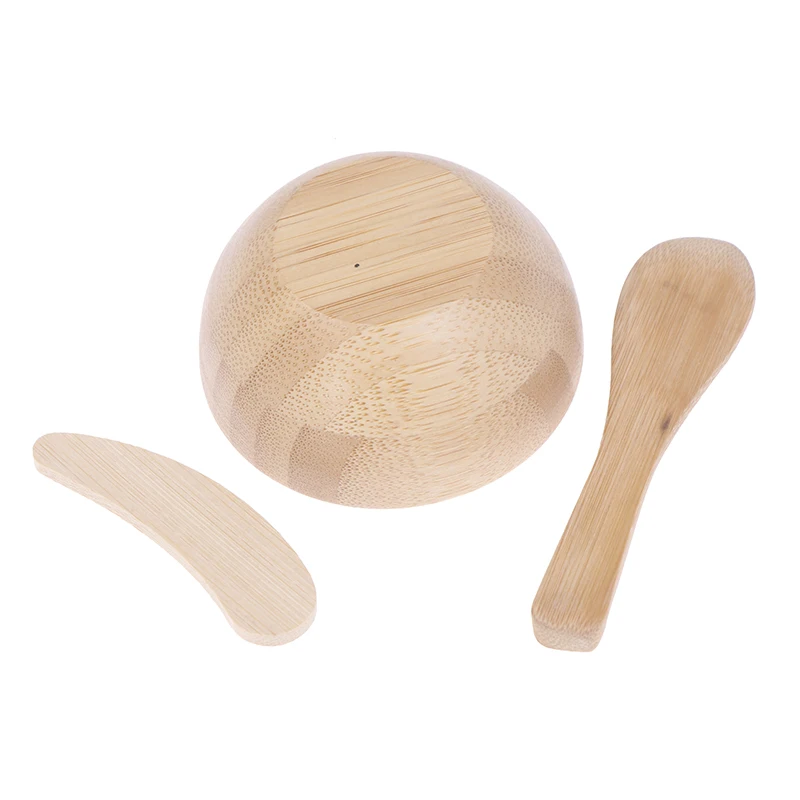 Natural Empty Bamboo Facial Mask Bowl Spoon Environmental Cosmetic Packaging Container Wooden Mask DIY Tools Makeup Container