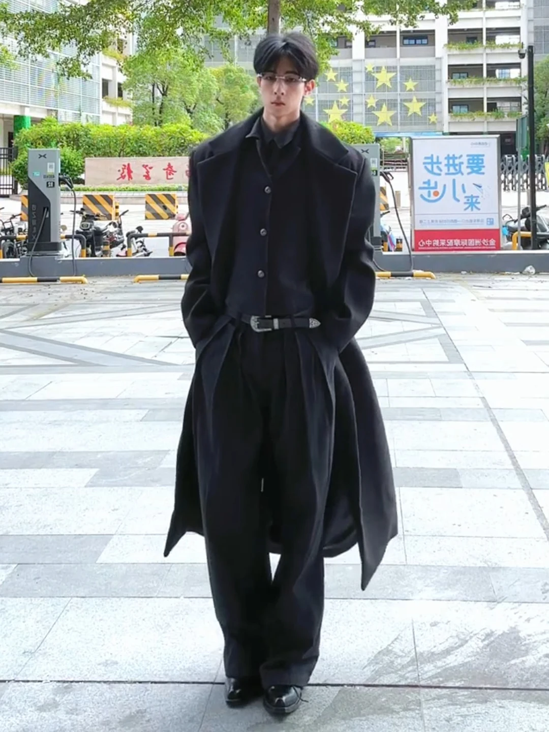

Korean Style Black Mid-Length Woolen Coat Men's Autumn Winter Double-Breasted Suit Shoulder-Fitting Woolen Jacket
