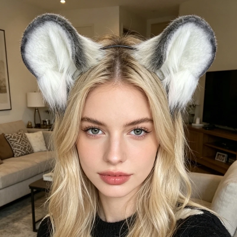 Gothic Furry Animal Ears Headband With Soft Plush Realistic Mouse Ear Hairband Headwear For Cosplay And Halloween Costumes