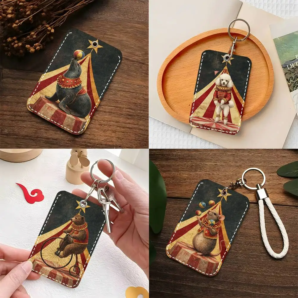 

1 шт. Винтажный кожаный брелок-картхолдер в цирковом стиле для карт доступа и ключей