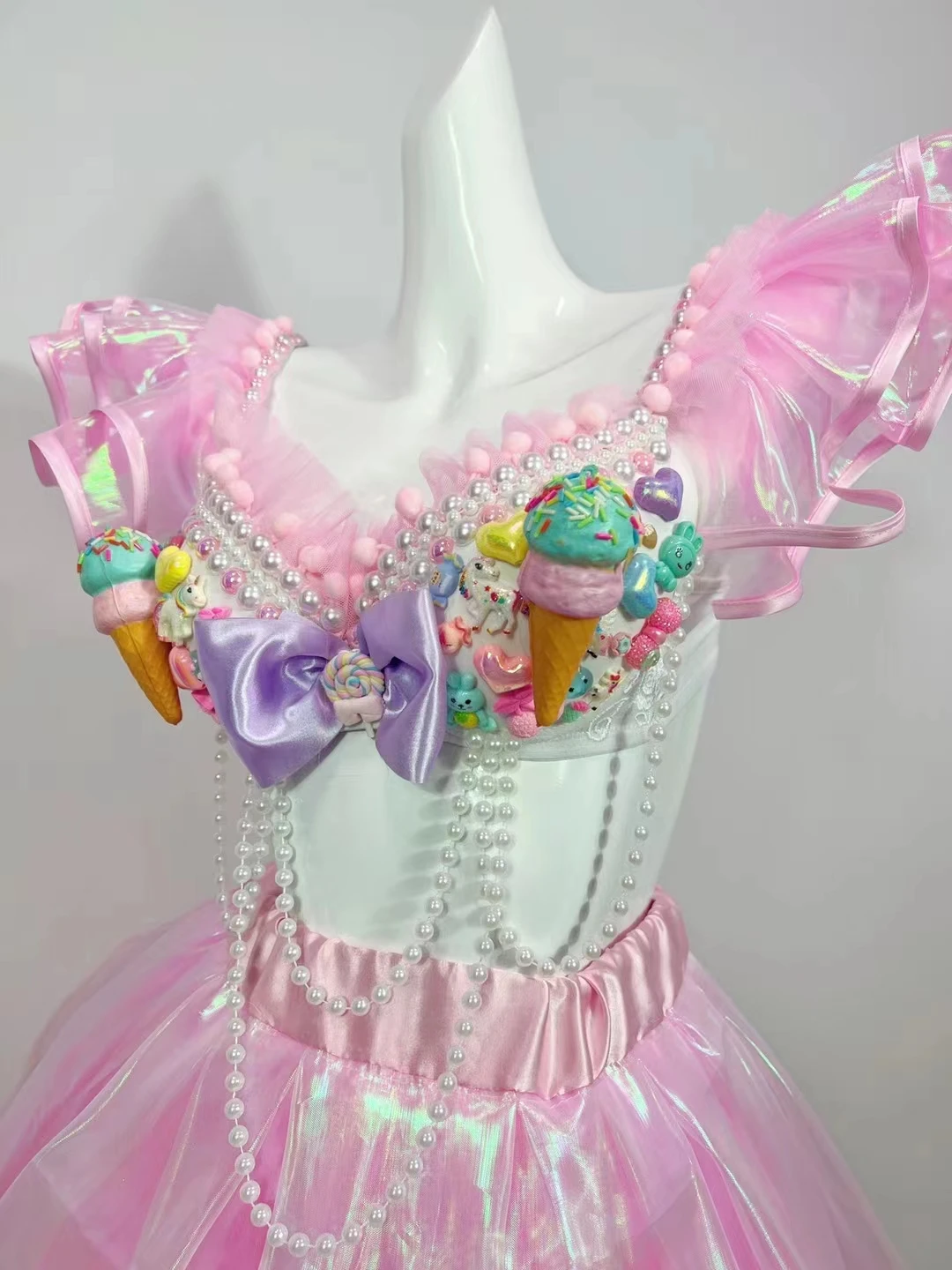 แคนดี้เพิร์ล สวีทฮาร์ทบิกินี่สีชมพูกระโปรงชุดเซ็กซี่บาร์ไนท์คลับดีเจเต้นรำชุดชุดการแสดงชุดวันวาเลนไทน์