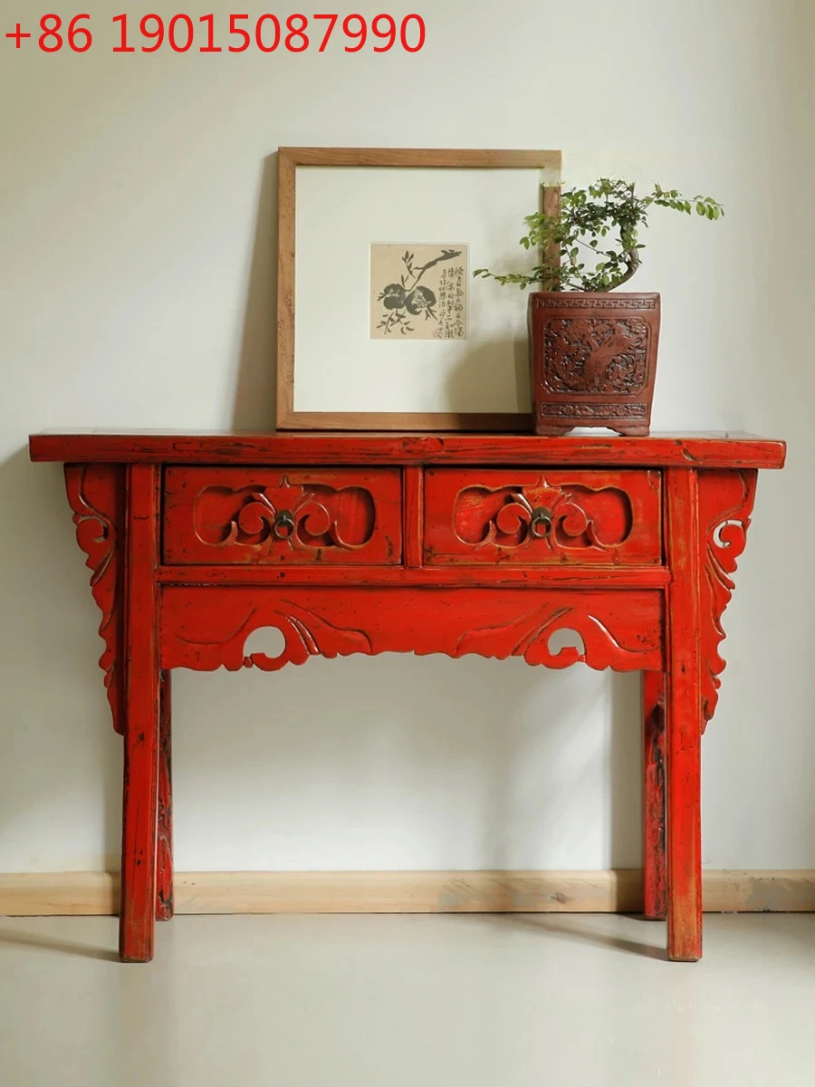 

Nordic Antique Style Solid Wood Console Tables Hallway Carved a Long Narrow Table