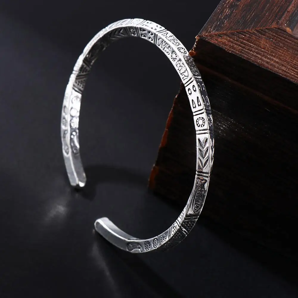 Opening Design Vintage Carved Totem Bracelet Adjustable Silver Twist Armband Cuff Open Bracelet Mobius Fashion