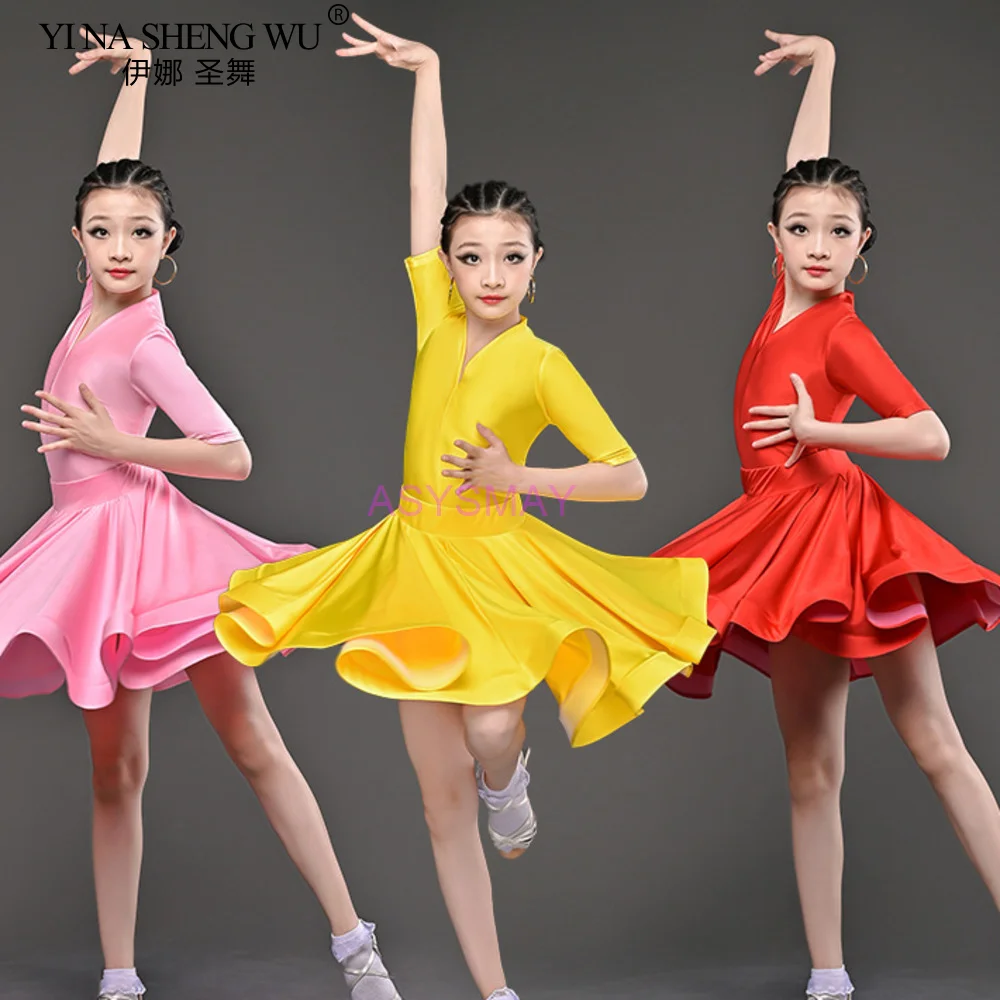 

Детское платье для латинских танцев, платья для профессиональных бальных танцев для девочек, одежда для выступлений, румба-ча-самба, одежда для соревнований