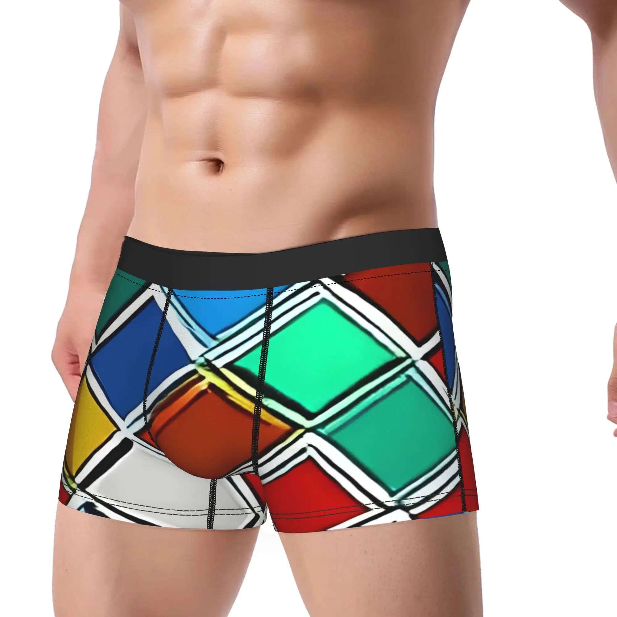Abstract Colorful Diamond Pattern Underpants Homme Panties Male Underwear Abstract Ventilate Shorts Boxer Briefs