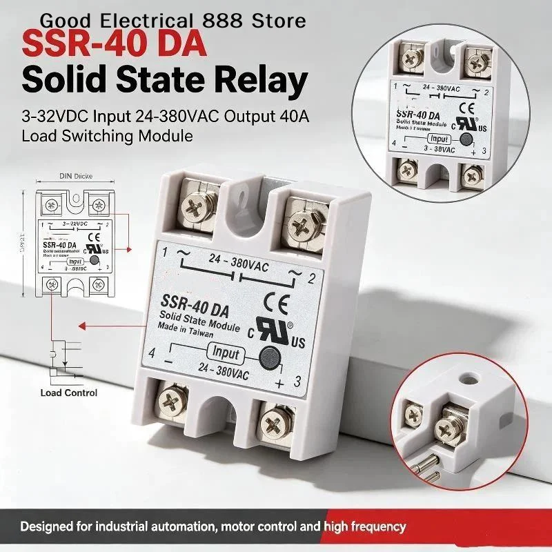 【G】1Pcs DIY Accessories SSR-40DA Solid State Relay Module Contactless 40A 3-32VDC Single Phase 24-380VAC Load Control