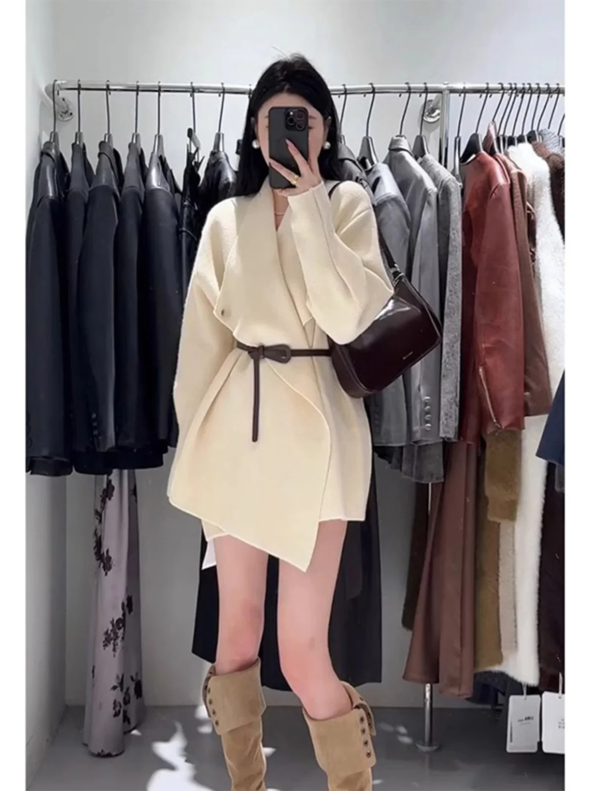 

Женский вязаный кардиган-накидка с рукавами «летучая мышь» и асимметричным воротником, осенне-зимнее пальто, дизайн High Nce Sister